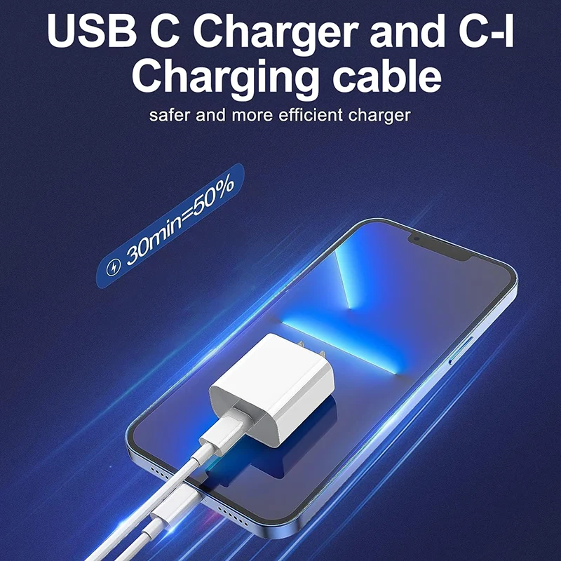 iPhone 14/13/12/11 Charger Fast Charging 20W, EU plug standard, USB C Charger Block, with USB C to Lightning Cable - Image 3