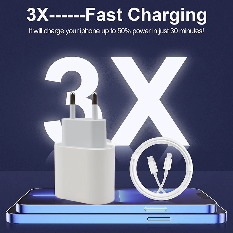 iPhone 14/13/12/11 Charger Fast Charging 20W, EU plug standard, USB C Charger Block, with USB C to Lightning Cable - Image 4