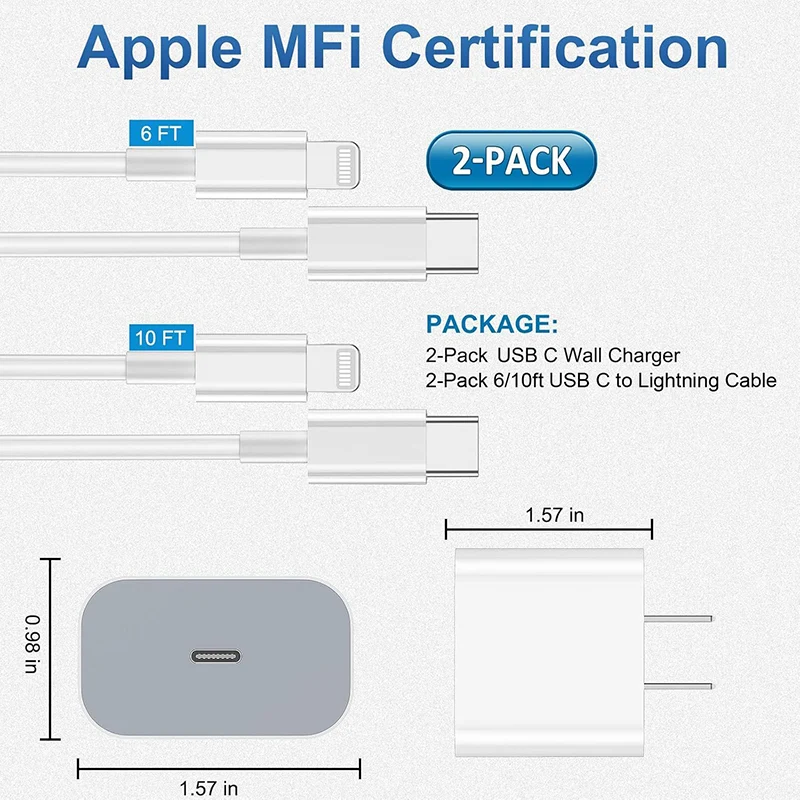 iPhone 14/13/12/11 Charger Fast Charging 20W, EU plug standard, USB C Charger Block, with USB C to Lightning Cable - Image 6